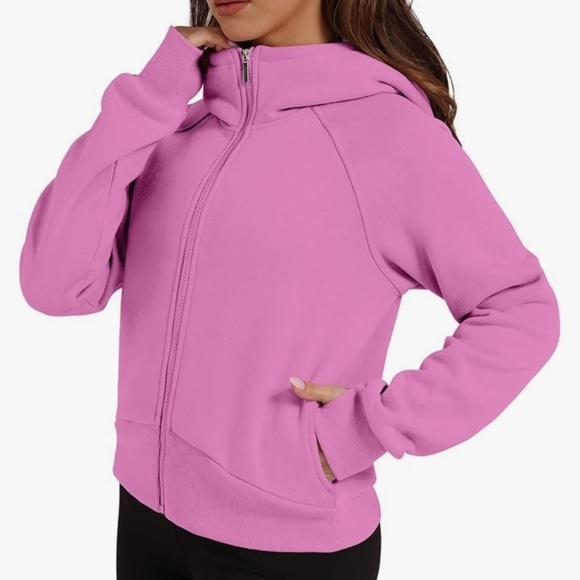 NWT XIEERDUO Womens Zip Up Hoodie Cropped Sweatshirts Thumb Hole Fleece Jackets - Picture 4 of 6